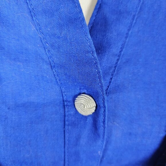 Alia Royal Blue Linen Cotton Button Front Western Style Blouse - Picture 3 of 7